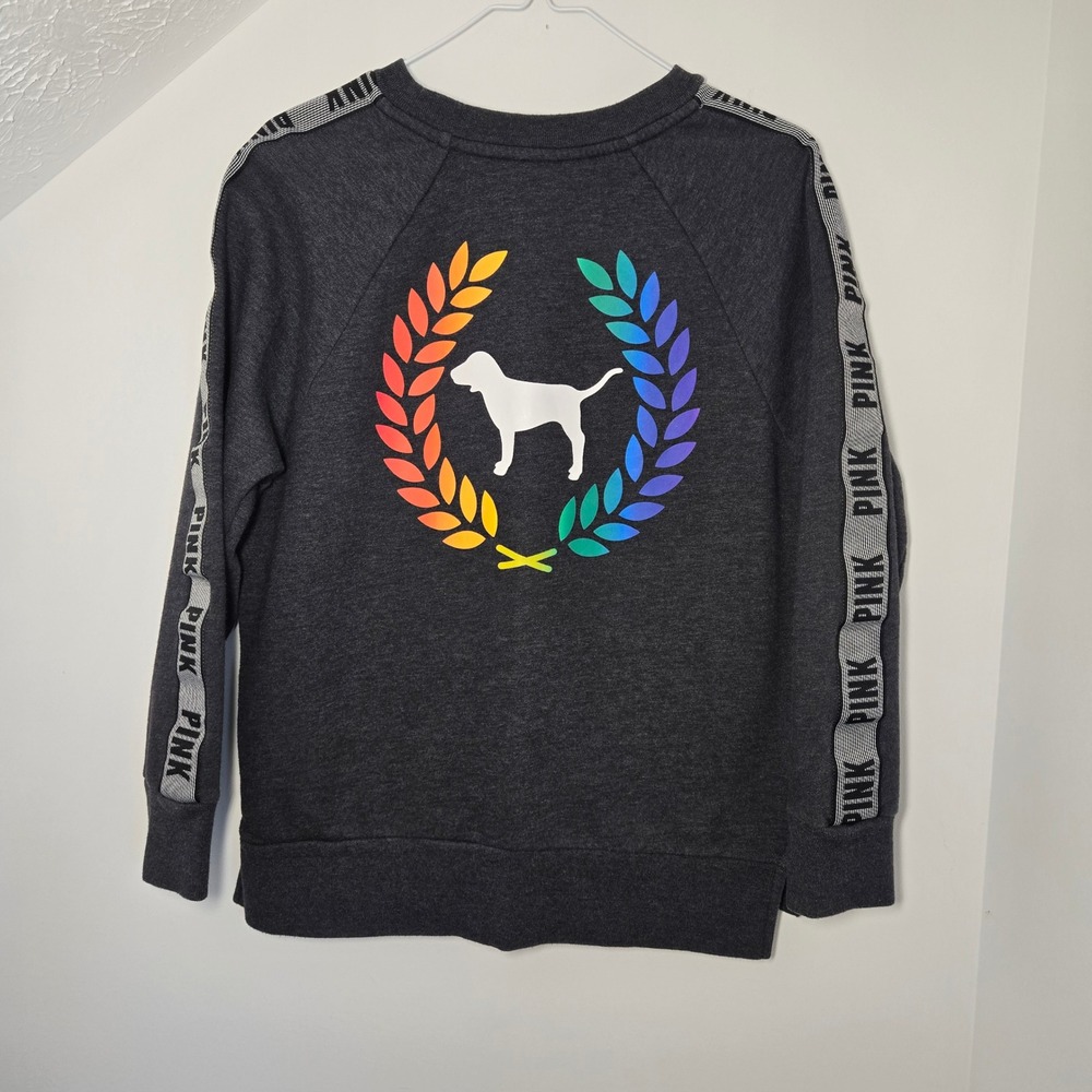 PINK Victoria's Secret Sweatshirt XS Gray Rainbow Logo Tape Raglan Pullover